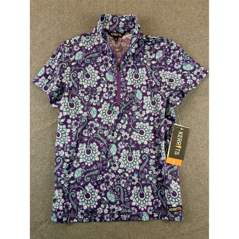 Kerrits Kids Short‎ Sleeve Shirt L Iris Lucky Paisley Ice Fil Equestrian NWT